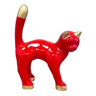 Statue chat 105cm - rouge / or