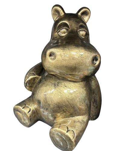 Statue Hippopotame Resine H.50cm - patine Or
