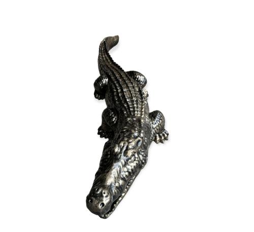 Statue Crocodile En Resine 120cm - Noir Patine Or