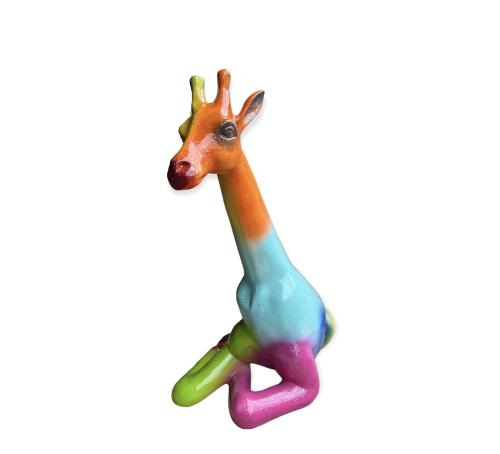 Statue Girafe Assise En Resine H.85CM - Rainbow
