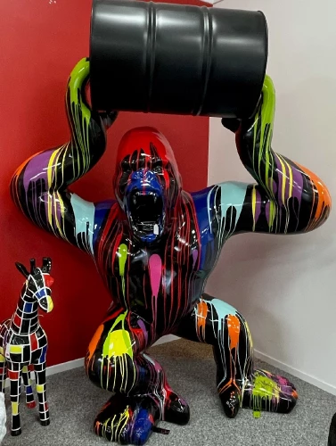Statue Gorille Baril Metal  Xxl Resine H.250cm - Noir Multicolore
