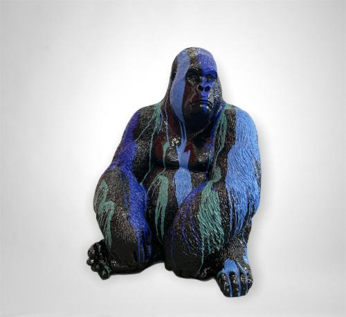 Statue Gorille Resine H.75cm - Noir Trash Bleu