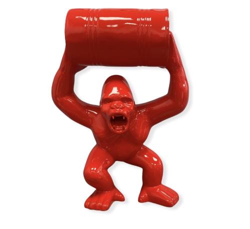 Statue Gorille Baril Resine H.65cm - Rouge