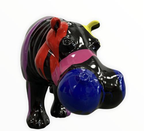 Statue Hippopotame Resine 70cm - Noir Multicolore