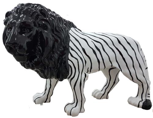Statue Lion Xxl Resine H.120cm - Noir Et Blanc
