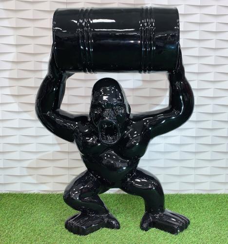 Statue Gorille Tonneau Resine H.95cm - Noir